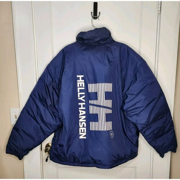 Men's Vintage Helly Hansen Reversible Down Puffer Jacket Size XXL Blue Logo - Picture 3 of 9